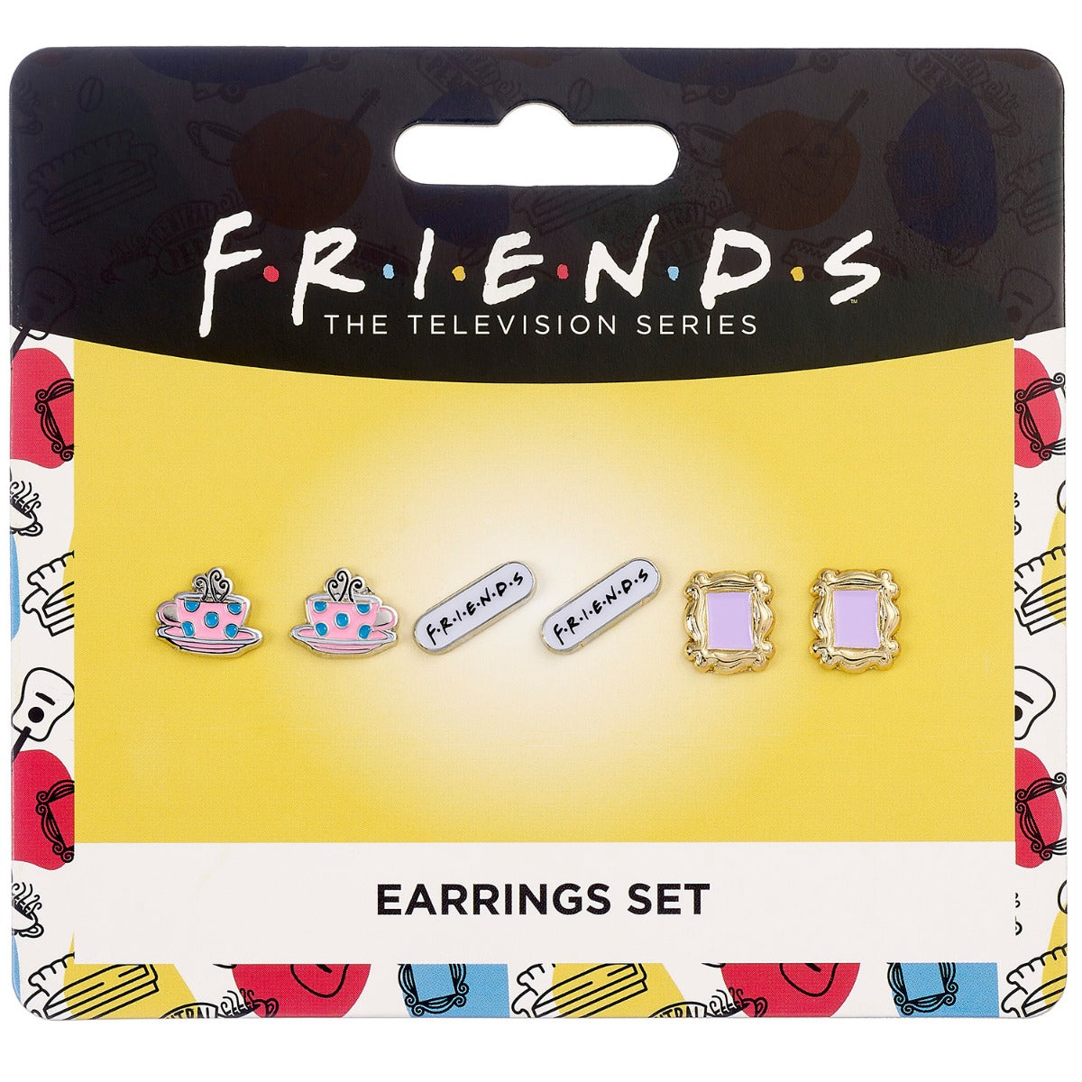 Friends Official Set of 3 Earring Studs; Frame, Coffee Cup, & Friends Logo